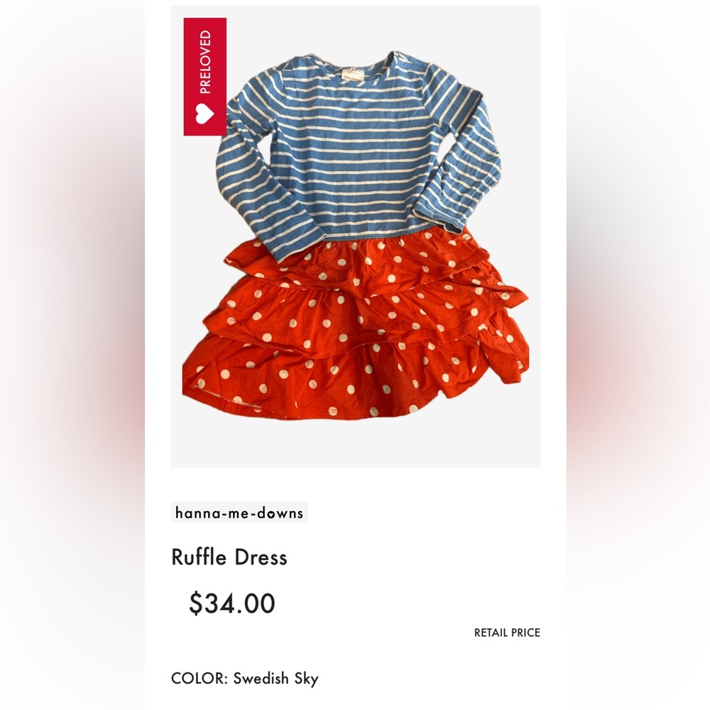 Hanna Andersson Blue and Red Ruffle Dress 6/7